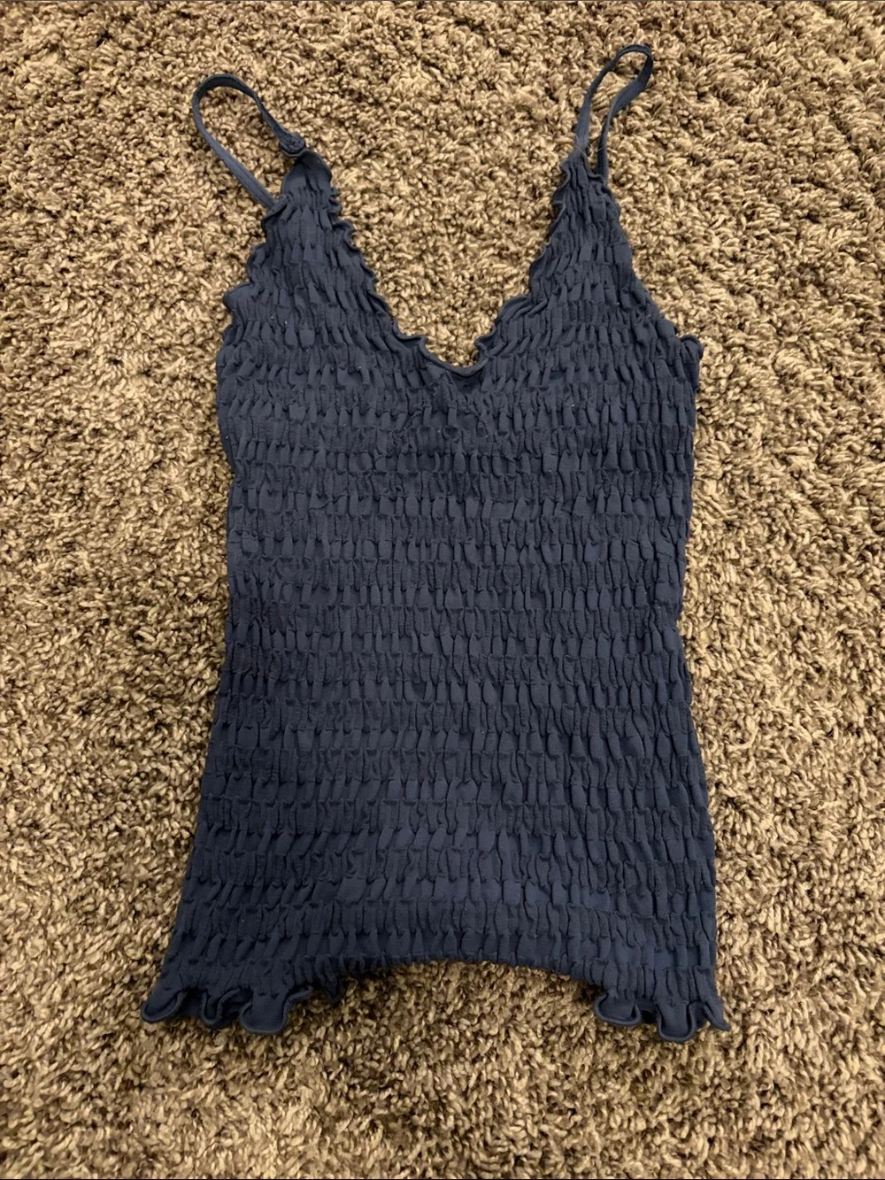 Free People Navy Smocked V-Neck Cami